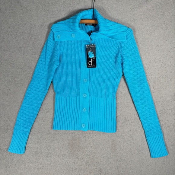 Daisy Fuentes Moda Sweaters - NWT Daisy Fuentes Cardigan Size M‎ Blue Mixed Knit Button Front Sweater Top
